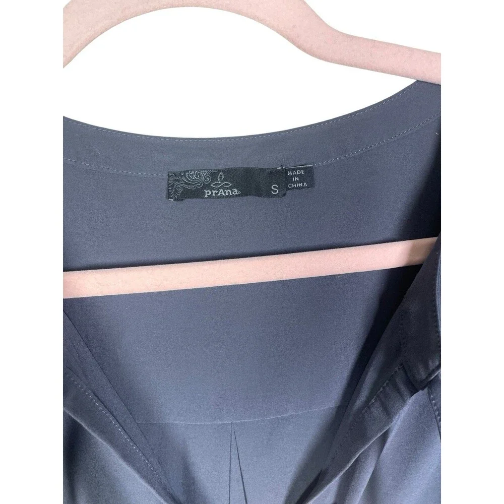 Prana Natassa Dress Women's Sz S Gray Charcoal Roll Tab Sleeve Shift